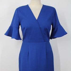 NWT Trina Turk 6 Blue Quest V-Neck Ruffle Dress